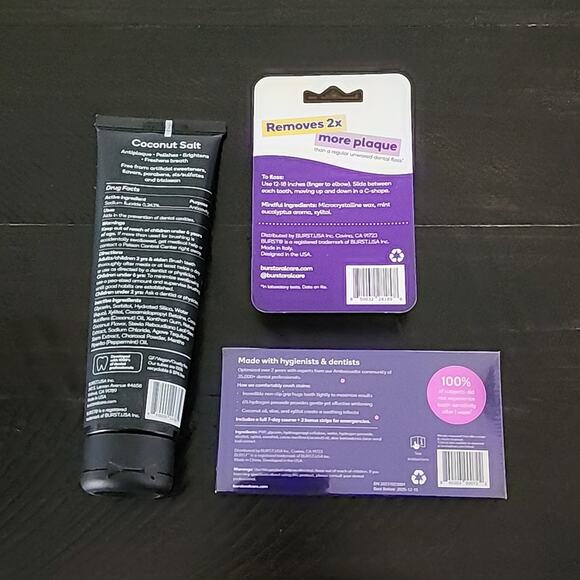 BURST Toothpaste Charcoal Whitening Strips Mint Floss Teeth Bundle of 3 - Picture 5 of 5